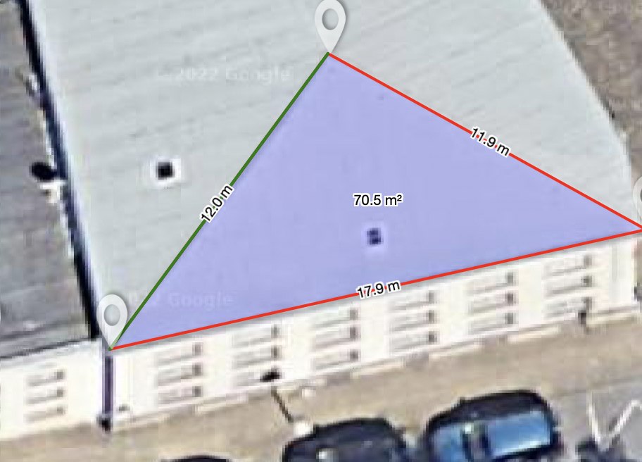 Vermessene Teilfläche des Dachs, 70,5 Quadratmeter
